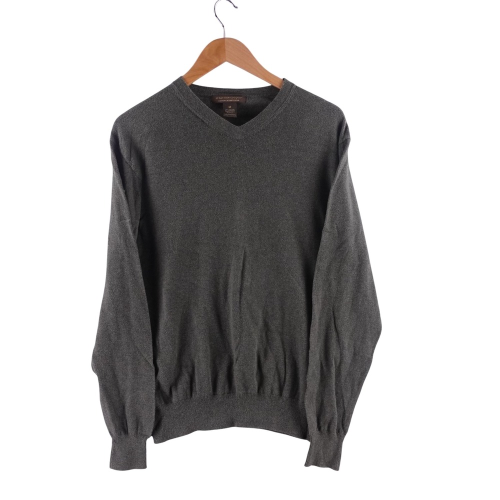 Sebastian Cooper Mens Medium Green Cotton Cashmere Blend V-Neck Sweater